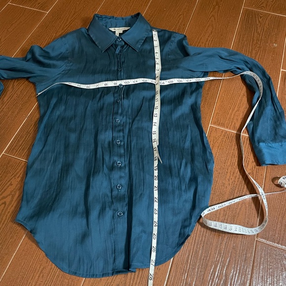 BCBGeneration teal blue button down blouse long sleeve size small cotton stretch - Picture 5 of 11